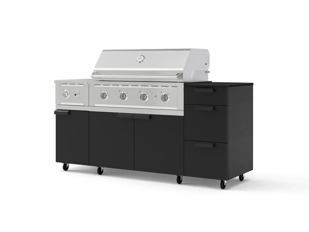 NewAge Outdoor Kitchens Outdoor Grill Island Stainless-Steel 6-Piece Cabinet Set with Casters and 3-Drawer, Grill Cabinet, Performance Grill, Side Burner and Dekton in Sirius Countertop - (Liquid Propane) | Garage Giant