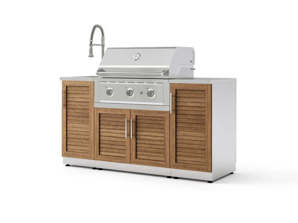 NewAge Outdoor Kitchens Outdoor Grill Island Stainless-Steel Louvered Doors 5-Piece Cabinet Set with Sink, 1 Door, Grill Cabinet, Performance Grill and Stainless Steel Countertop | 75321
