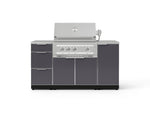 NewAge Outdoor Kitchens Outdoor Grill Island Aluminum 6-Piece Cabinet Set with 1 Door, 3 Drawer, Grill Cabinet, Platinum Grill and Countertops 