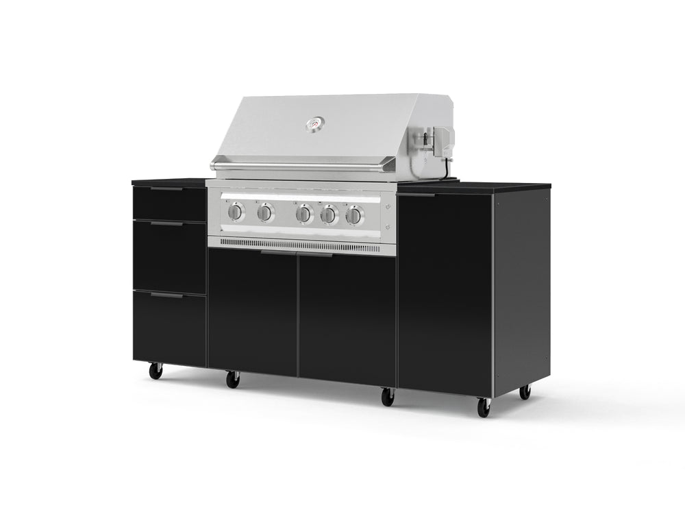 NewAge Outdoor Kitchens Outdoor Grill Island Aluminum 6-Piece Cabinet Set with Casters 1 Door, 3 Drawer, Grill Cabinet, Platinum Grill and Dekton in Sirius Countertops - (Liquid Propane) | Garage Giant