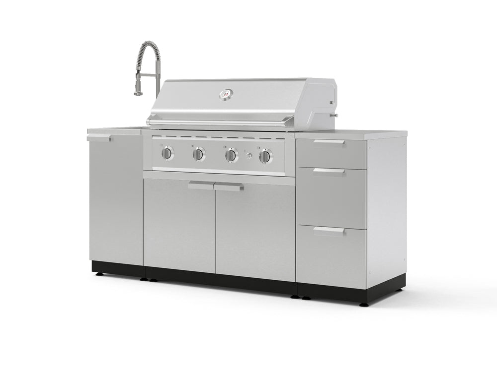 NewAge Outdoor Kitchens Outdoor Grill Island Stainless-Steel 5-Piece Cabinet Set with Sink, 3 Drawer, Grill Cabinet, Performance Grill and Stainless Steel Countertop-75564-Garage Giant