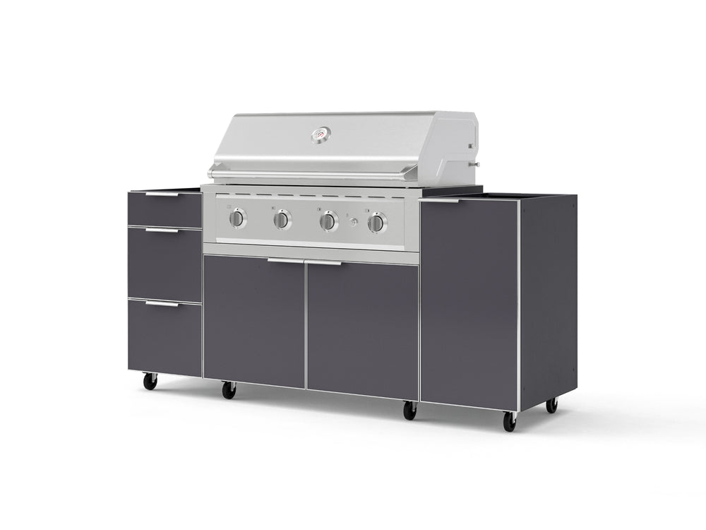 NewAge Outdoor Kitchens Outdoor Grill Island Aluminum 5-Piece Cabinet Set with Casters 1 Door, 3 Drawer, Grill Cabinet and Performance Grill - (Liquid Propane) | Garage Giant