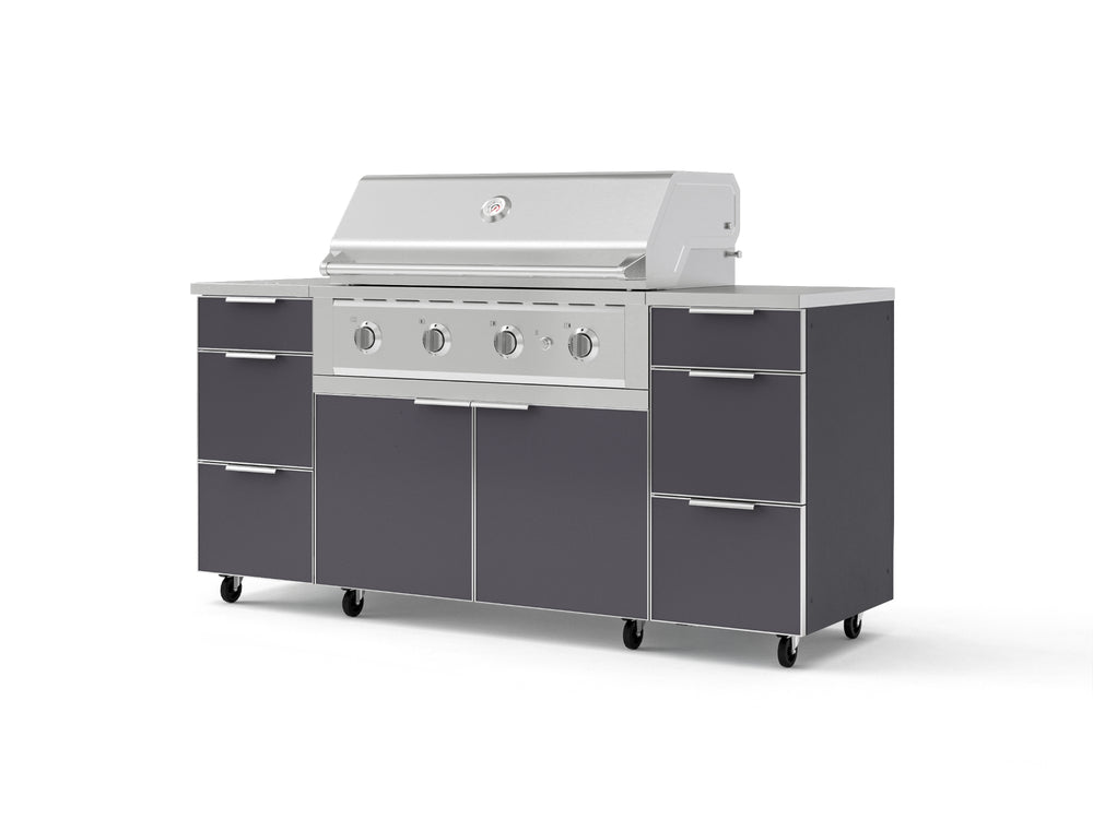 NewAge Outdoor Kitchens Outdoor Grill Island Aluminum 6-Piece Cabinet Set with Casters 3 Drawers, Grill Cabinet, Performance Grill, Countertops-74928-Garage Giant