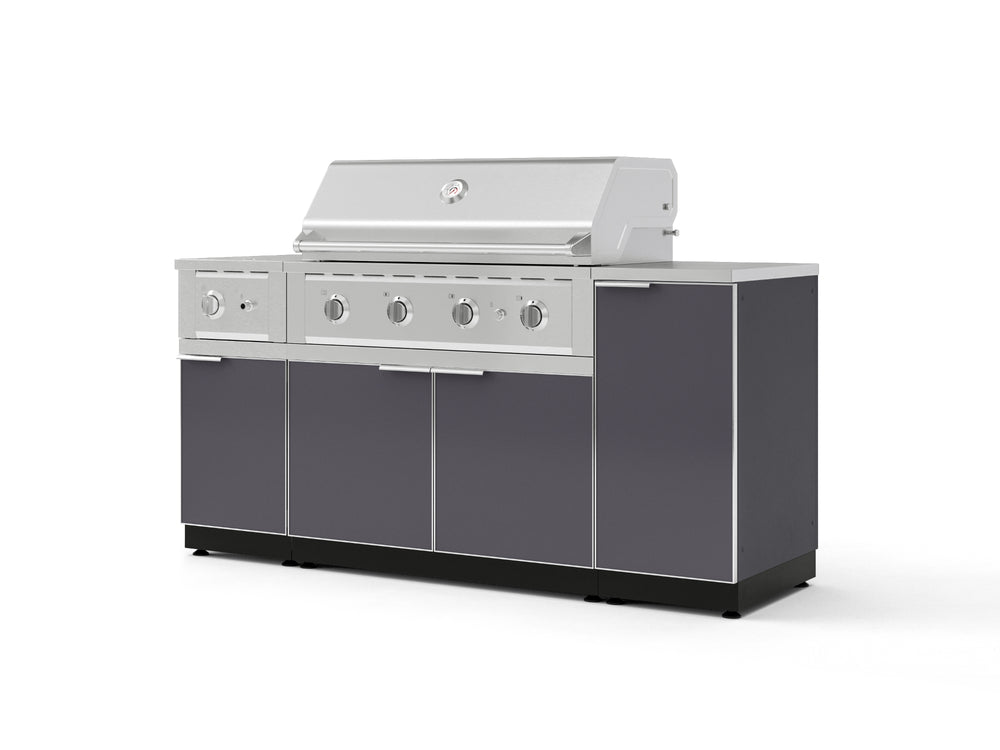 NewAge Outdoor Kitchens Outdoor Grill Island Aluminum 6-Piece Cabinet Set with 1-Door, Grill Cabinet, Performance Grill, Side Burner and Countertop-73985-Garage Giant
