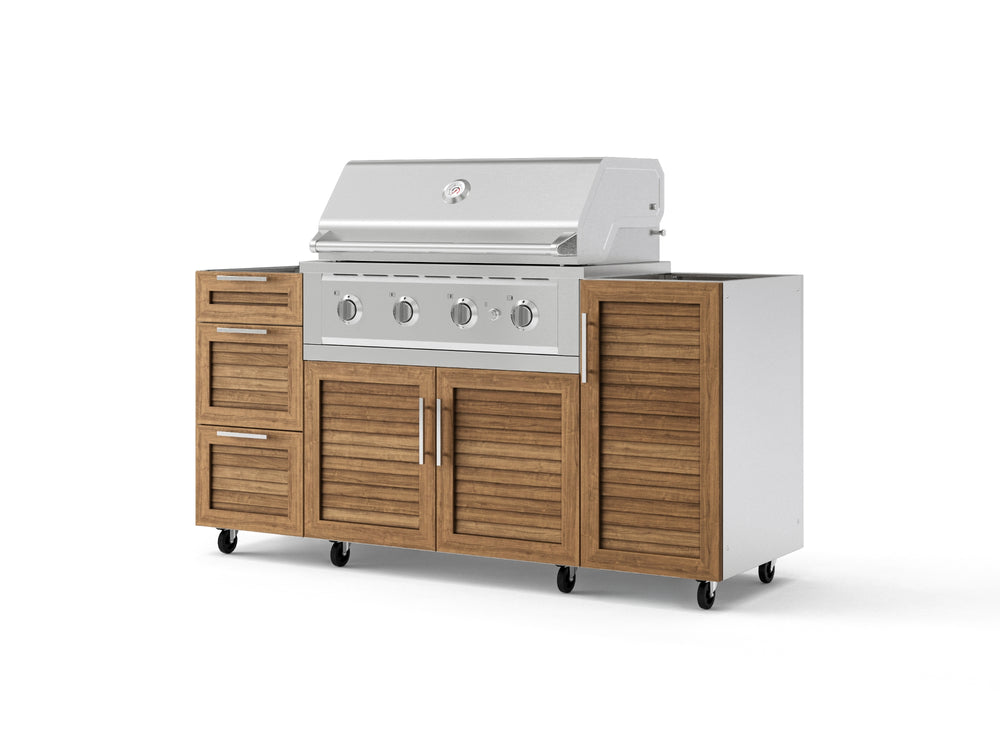 NewAge Outdoor Kitchens Outdoor Grill Island Stainless-Steel Louvered Doors 5-Piece Cabinet Set with Casters 1 Door, 3 Drawer, Grill Cabinet and Performance Grill - (Liquid Propane) | Garage Giant