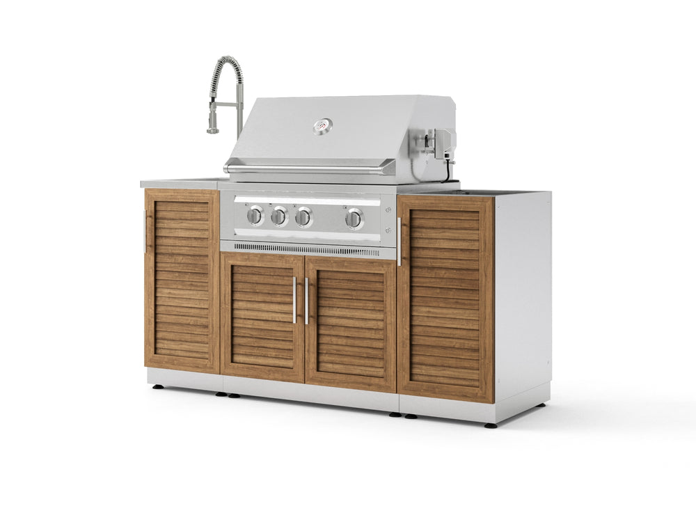 NewAge Outdoor Kitchens Outdoor Grill Island Stainless-Steel 5-Piece Cabinet Set with Sink, 1 Door, Grill Cabinet, Platinum Grill and Stainless Steel Countertop - (Natural Gas) | Garage Giant