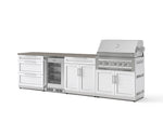 NewAge Outdoor Kitchens Stainless Steel 7-Piece Cabinet Set with 3-Drawer, Bar, Grill Cabinet, Platinum Grill, Countertop, and Glass Door Fridge-73705-Garage Giant 