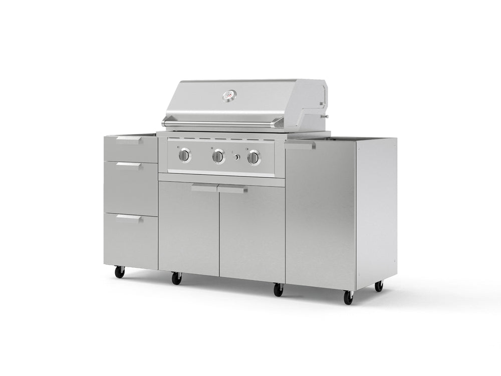 NewAge Outdoor Kitchens Outdoor Grill Island Stainless-Steel 5-Piece Cabinet Set with Casters 1 Door, 3 Drawer, Grill Cabinet and Performance Grill - (Liquid Propane) | Garage Giant