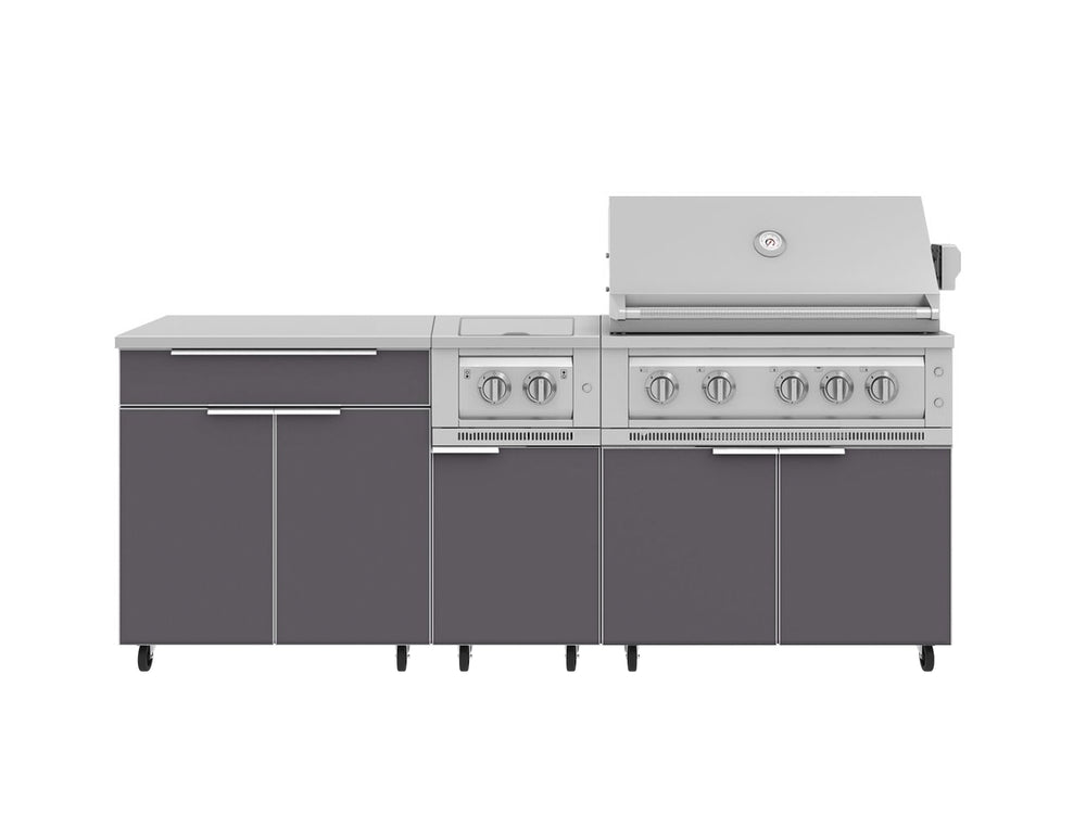 NewAge Outdoor Kitchens Aluminum 6-Piece Cabinet Set with Casters and Platinum Grill, Dual Side Burner, Bar, Grill Cabinet, Countertop-72553-Garage Giant