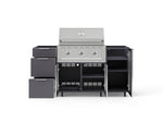 NewAge Outdoor Kitchens Outdoor Grill Island Aluminum 5-Piece Cabinet Set with Casters 1 Door, 3 Drawer, Grill Cabinet and Performance Grill - (Liquid Propane) 