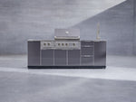 NewAge Outdoor Kitchens Outdoor Grill Island Aluminum 5-Piece Cabinet Set with Sink, 3 Drawer, Grill Cabinet, Platinum Grill and Stainless Steel Countertop-75594-Garage Giant 