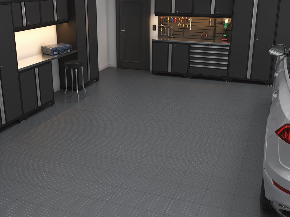 NewAge Garage Flooring Diamond Pattern Polypropylene Garage Flooring Tiles 400 sq. ft. Flooring Bundle - Grey | 12561