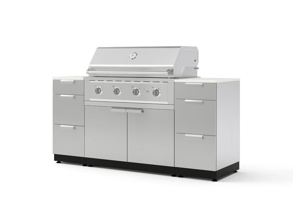 NewAge Outdoor Kitchens Outdoor Grill Island Stainless-Steel 6-Piece Cabinet Set with 3 Drawers, Grill Cabinet, Performance Grill and Dekton in Aeris Countertops - (Liquid Propane) | Garage Giant