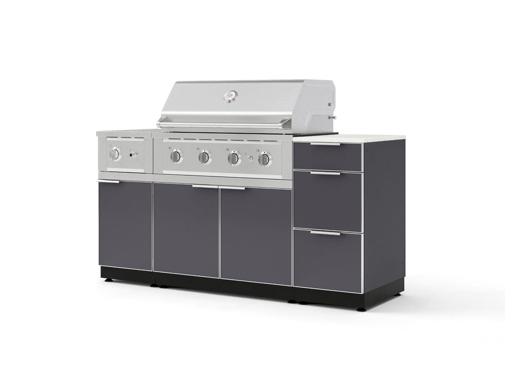 NewAge Outdoor Kitchens Outdoor Grill Island Aluminum 6-Piece Cabinet Set with 3-Drawer, Grill Cabinet, Performance Grill, Side Burner and Countertop - (Liquid Propane) | Garage Giant