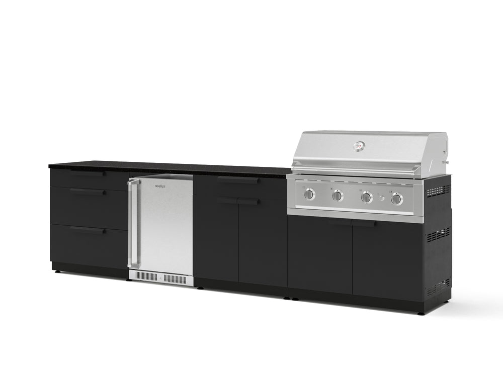 NewAge Outdoor Kitchens Stainless Steel 7-Piece Cabinet Set with 3-Drawer, Bar, Grill Cabinet, Performance Grill, Countertops, and Stainless Steel Door Fridge-73595-Garage Giant