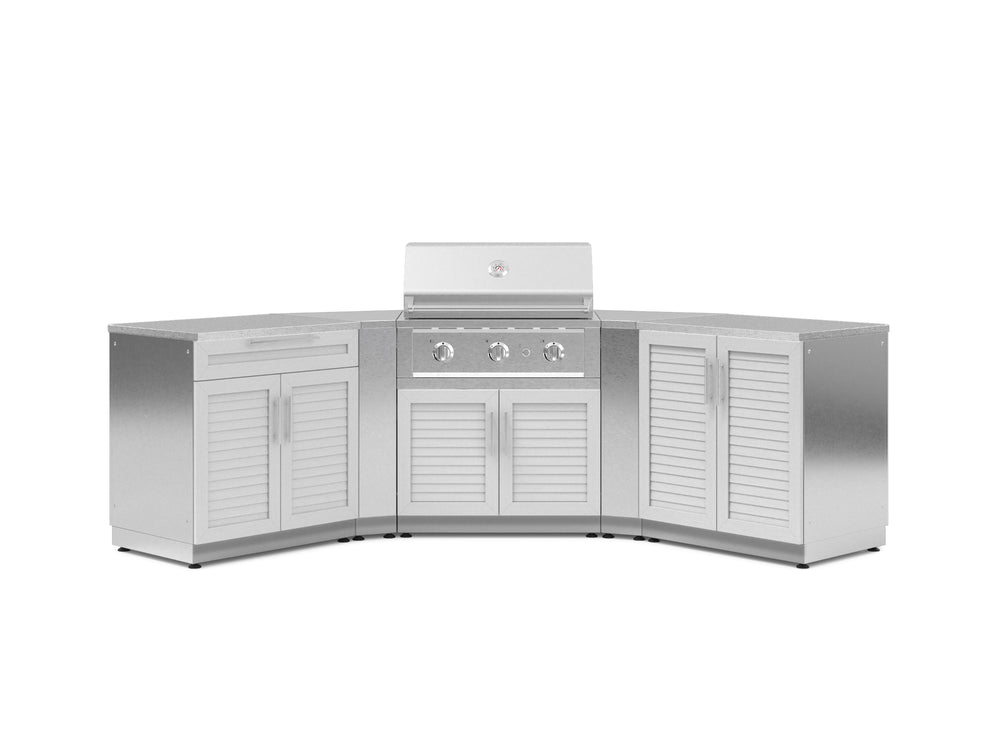 NewAge Outdoor Kitchens Stainless-Steel 7-Piece Cabinet Set with 2 Door, Bar, Corner, Grill Cabinet, Performance Grill, and Countertops-67680-Garage Giant
