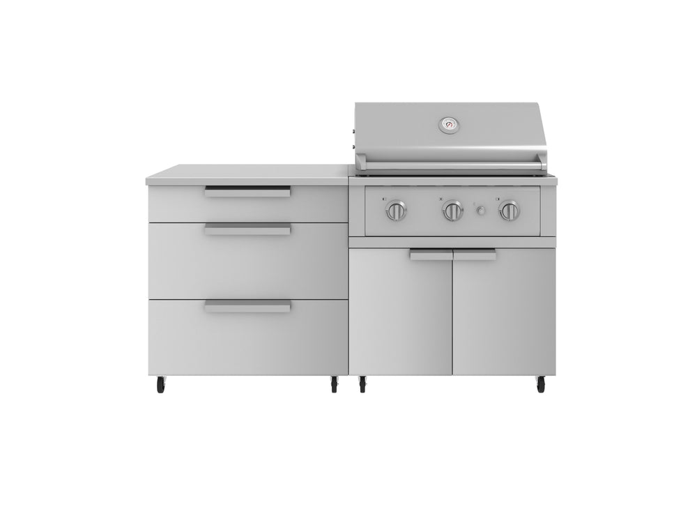 NewAge Outdoor Kitchens Stainless Steel 4-Piece Cabinet Set with Casters and 3 Drawer, Grill Cabinet, Performance Grill, Countertop-72210-Garage Giant