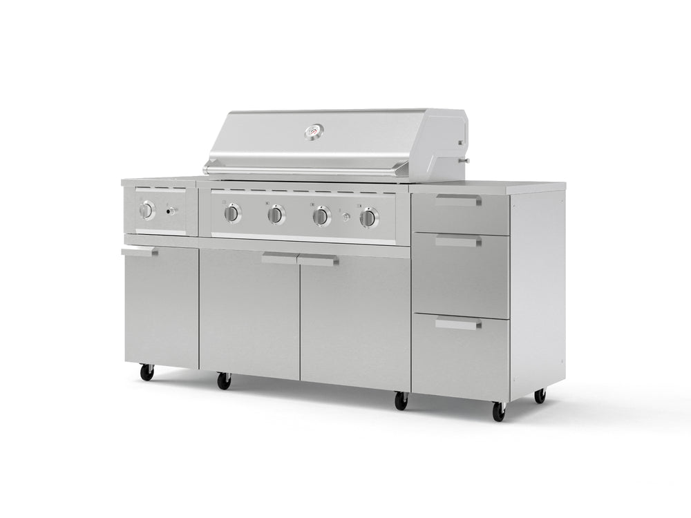 NewAge Outdoor Kitchens Outdoor Grill Island Stainless-Steel 6-Piece Cabinet Set with Casters and 3-Drawer, Grill Cabinet, Performance Grill, Side Burner, Countertop-74880-Garage Giant