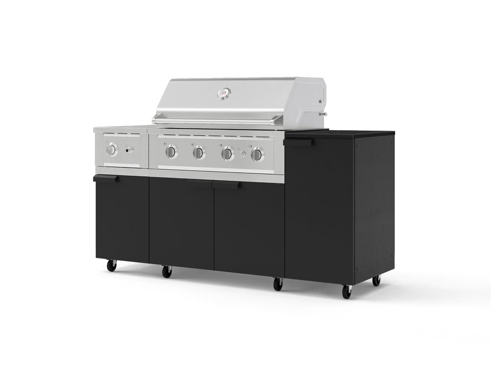 NewAge Outdoor Kitchens Outdoor Grill Island Stainless-Steel 6-Piece Cabinet Set with Casters and 1-Door, Grill Cabinet, Performance Grill, Side Burner and Dekton in Sirius Countertop - (Liquid Propane) | Garage Giant