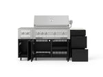 NewAge Outdoor Kitchens Outdoor Grill Island Stainless-Steel 6-Piece Cabinet Set with Casters and 3-Drawer, Grill Cabinet, Platinum Grill, Dual Side Burner and Dekton in Aeris Countertop - (Liquid Propane) 