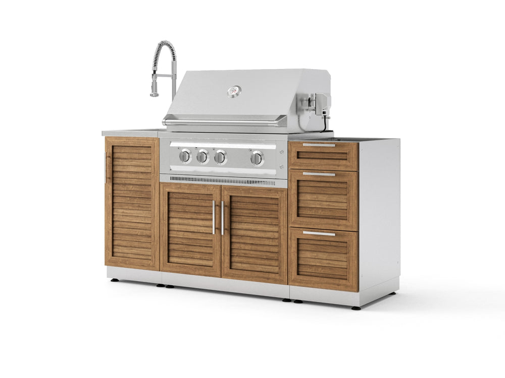 NewAge Outdoor Kitchens Outdoor Grill Island Stainless-Steel Louvered 5-Piece Cabinet Set with Sink, 3 Drawer, Grill Cabinet, Platinum Grill and Stainless Steel Countertop - (Natural Gas) | Garage Giant