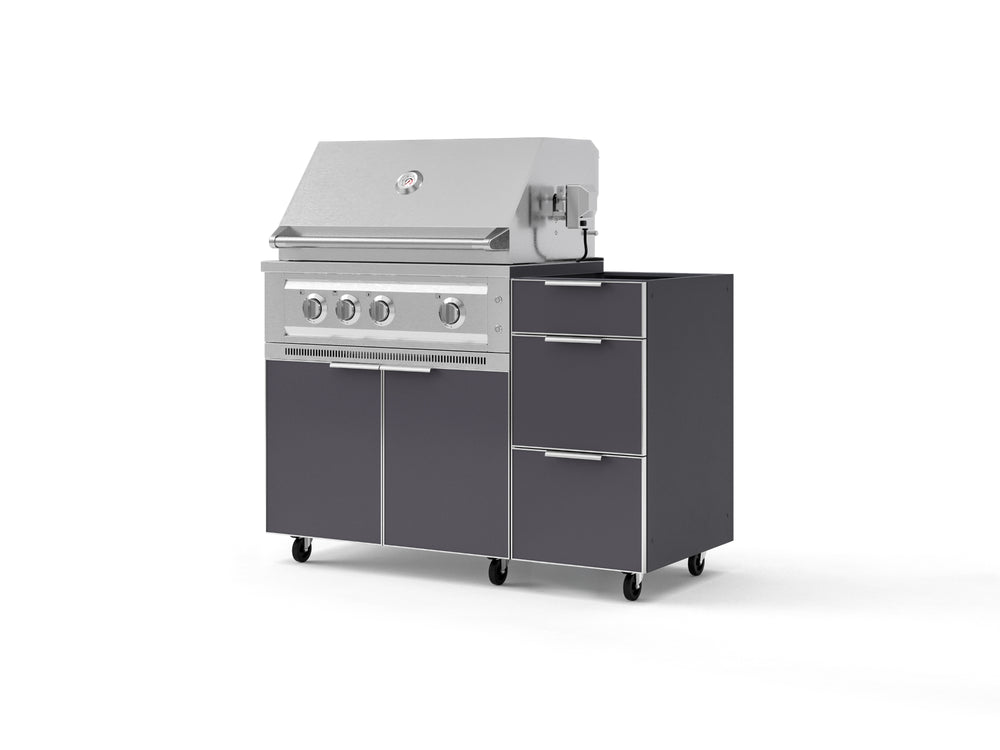 NewAge Outdoor Kitchens Outdoor Grill Island Aluminum 3-Piece Cabinet Set with Casters and 3-Drawer, Grill Cabinet and Platinum Grill - (Liquid Propane) | Garage Giant