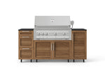 NewAge Outdoor Kitchens Outdoor Grill Island Stainless-Steel Louvered Doors 6-Piece Cabinet Set with Casters 1 Door, 3 Drawer, Grill Cabinet, Platinum Grill and Dekton in Sirius Countertops - (Liquid Propane) 