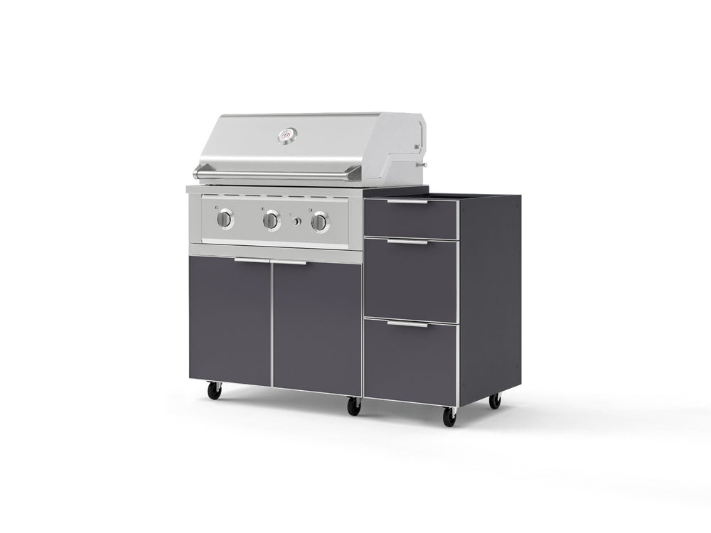 NewAge Outdoor Kitchens Outdoor Grill Island Aluminum 3-Piece Cabinet Set with Casters and 3-Drawer, Grill Cabinet and Performance Grill - (Liquid Propane) | Garage Giant