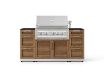 NewAge Outdoor Kitchens Outdoor Grill Island Stainless-Steel Louvered Doors 6-Piece Cabinet Set with 3 Drawers, Grill Cabinet, Platinum Grill and Dekton in Sirius Countertops - (Natural Gas) 