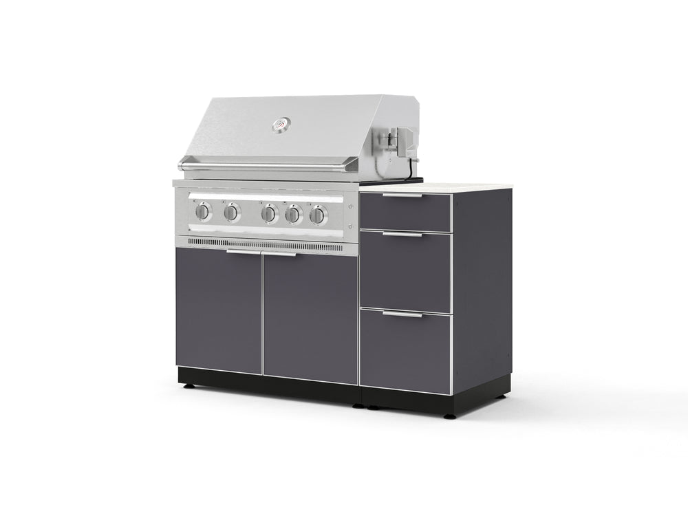 NewAge Outdoor Kitchens Outdoor Grill Island Aluminum 4-Piece Cabinet Set with 3-Drawer, Grill Cabinet, Platinum Grill and Dekton in Aeris Countertop - (Natural Gas) | Garage Giant
