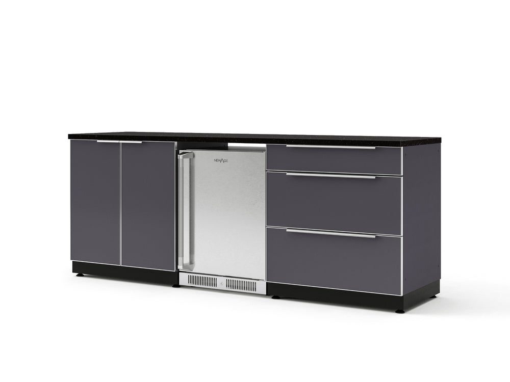 NewAge Outdoor Kitchens Aluminum 5-Piece Cabinet Set with 3-Drawer, 2-Door Cabinet, Countertops and Fridge-72114-Garage Giant