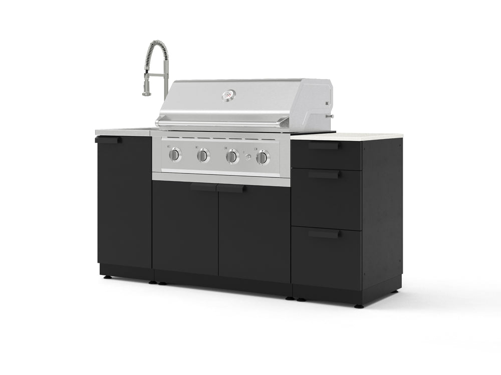 NewAge Outdoor Kitchens Outdoor Grill Island Stainless-Steel 5-Piece Cabinet Set with Sink, 3 Drawer, Grill Cabinet, Performance Grill and Stainless Steel Countertop - (Liquid Propane) | Garage Giant