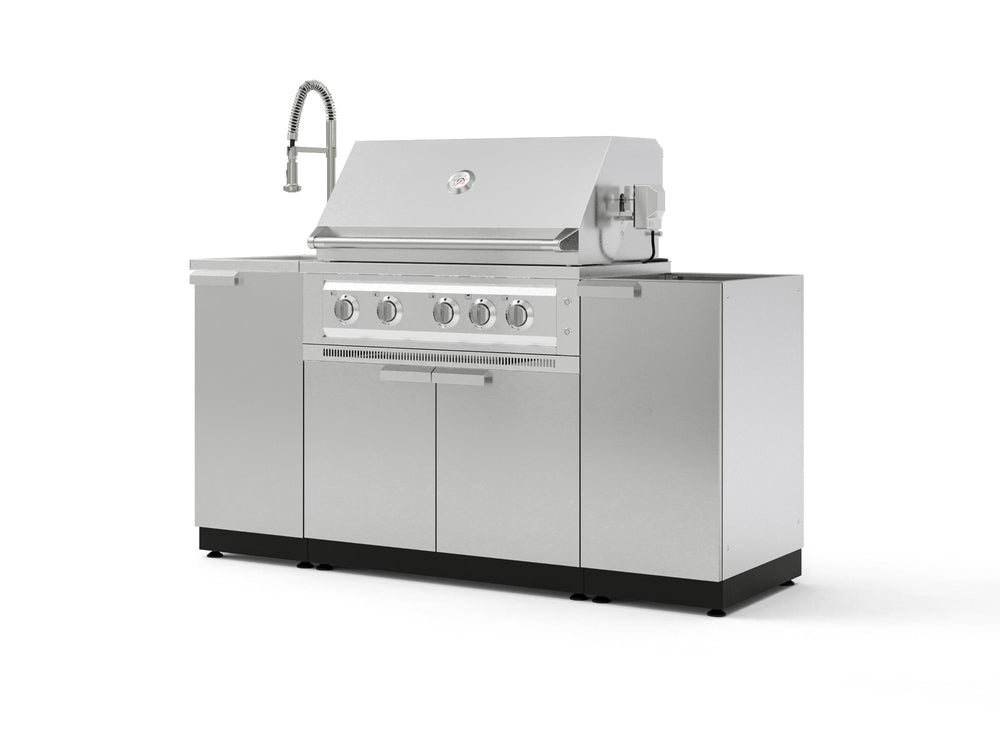 NewAge Outdoor Kitchens Outdoor Grill Island Stainless-Steel 5-Piece Cabinet Set with Sink, 1 Door, Grill Cabinet, Platinum Grill and Stainless Steel Countertop - (Natural Gas) | Garage Giant