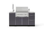 NewAge Outdoor Kitchens Outdoor Grill Island Aluminum 5-Piece Cabinet Set with Sink, 3 Drawer, Grill Cabinet, Platinum Grill and Stainless Steel Countertop 