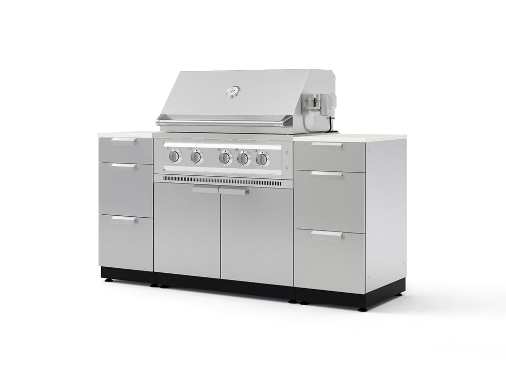 NewAge Outdoor Kitchens Outdoor Grill Island Stainless-Steel 6-Piece Cabinet Set with 3 Drawers, Grill Cabinet, Platinum Grill and Dekton in Aeris Countertops - (Natural Gas) | Garage Giant