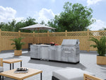 NewAge Outdoor Kitchens Stainless Steel 7-Piece Cabinet Set with 3-Drawer, Bar, Grill Cabinet, Platinum Grill, Countertops and Fridge-66573-Garage Giant 