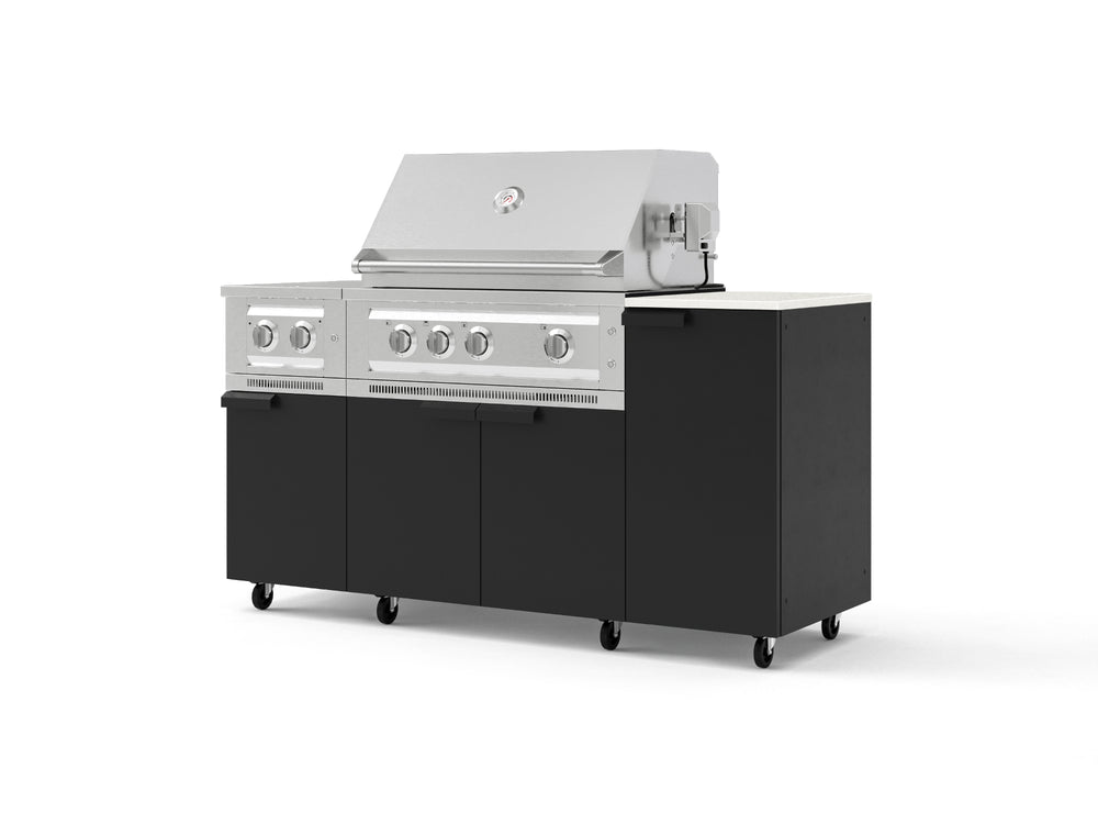 NewAge Outdoor Kitchens Outdoor Grill Island Stainless-Steel 6-Piece Cabinet Set with Casters and 1-Door, Grill Cabinet, Platinum Grill, Dual Side Burner and Dekton in Aeris Countertop - (Liquid Propane) | Garage Giant