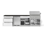 NewAge Outdoor Kitchens Stainless Steel 7-Piece Cabinet Set with 3-Drawer, Bar, Grill Cabinet, Platinum Grill, Countertop, and Stainless Steel Door Fridge-73624-Garage Giant 