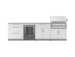 NewAge Outdoor Kitchens Stainless Steel 7-Piece Cabinet Set with 3-Drawer, Bar, Grill Cabinet, Platinum Grill, Countertop, and Glass Door Fridge-71434-Garage Giant 