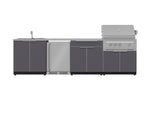 NewAge Outdoor Kitchens Aluminum 6-Piece Cabinet Set with Sink, Bar, Grill Cabinet, Platinum Grill, Countertop and Fridge-66319-Garage Giant 