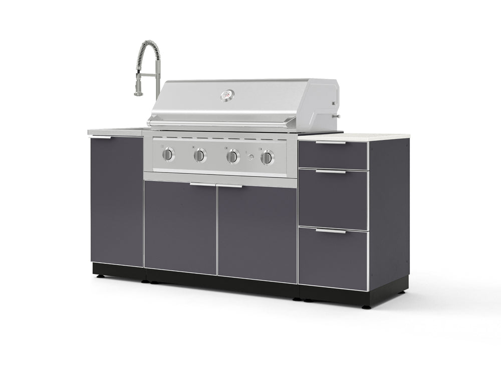NewAge Outdoor Kitchens Outdoor Grill Island Aluminum 5-Piece Cabinet Set with Sink, 3 Drawer, Grill Cabinet, Performance Grill and Stainless Steel Countertop - (Natural Gas) | Garage Giant