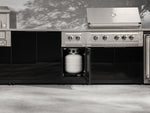 NewAge Outdoor Kitchens Outdoor Grill Island Aluminum 6-Piece Cabinet Set with Casters and 3-Drawer, Grill Cabinet, Platinum Grill, Dual Side Burner and Dekton in Sirius Countertop - (Liquid Propane) 