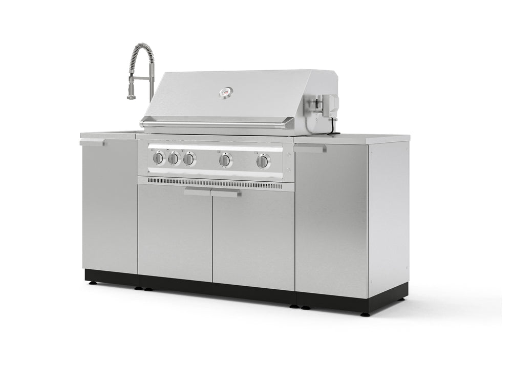 NewAge Outdoor Kitchens Outdoor Grill Island Stainless-Steel 5-Piece Cabinet Set with Sink, 1 Door, Grill Cabinet, Platinum Grill and Stainless Steel Countertop-75314-Garage Giant