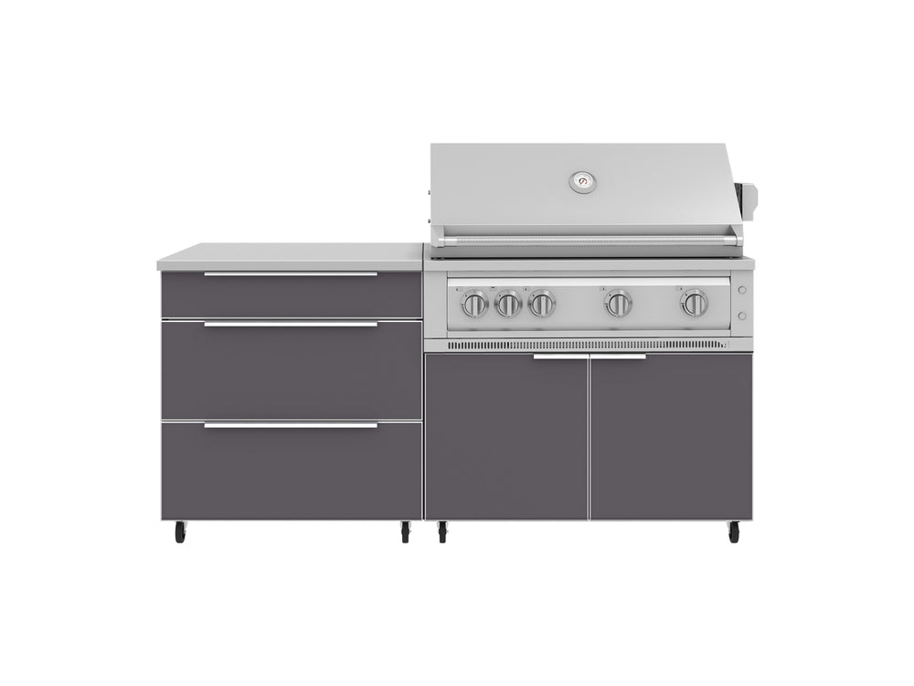 NewAge Outdoor Kitchens Aluminum 4-Piece Cabinet Set with Casters and 3 Drawer, Grill Cabinet, Platinum Grill, Countertop-72206-Garage Giant