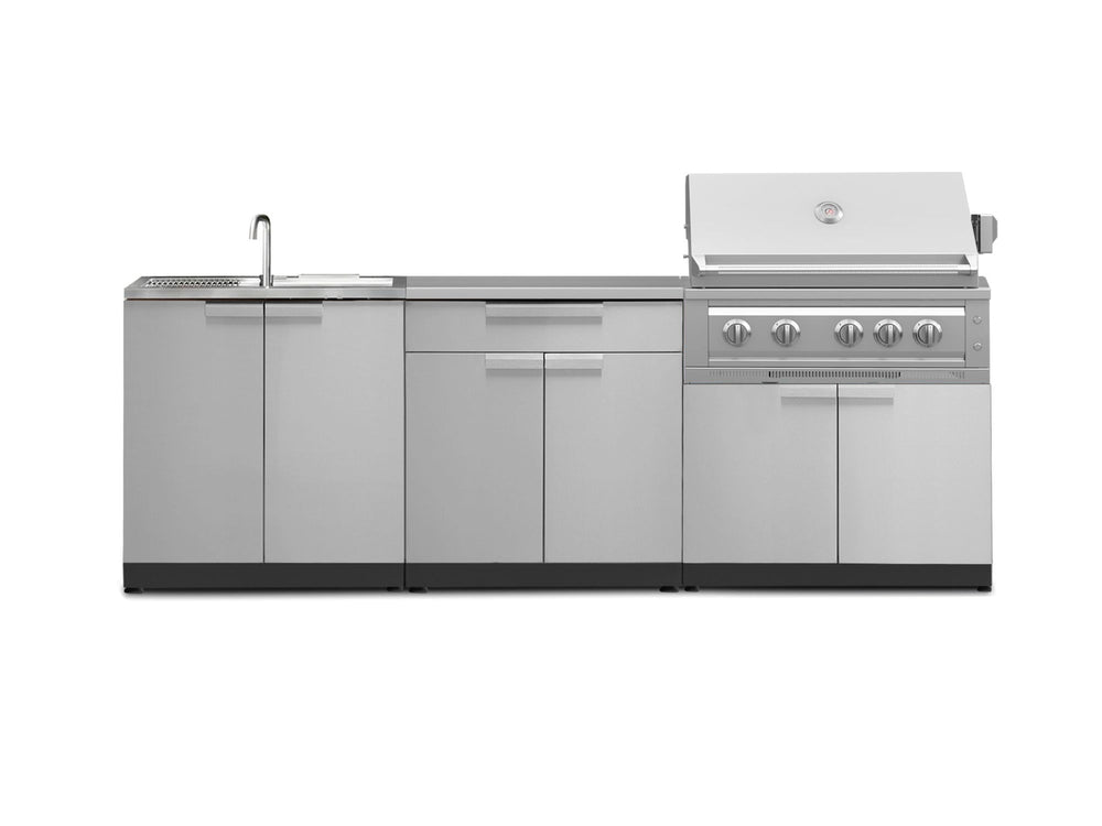 NewAge Outdoor Kitchens Stainless Steel 5-Piece Cabinet Set with Sink, 2-Door with Drawer, Grill Cabinet, Platinum Grill and Countertop-71154-Garage Giant
