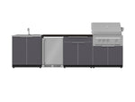 NewAge Outdoor Kitchens Aluminum 6-Piece Cabinet Set with Sink, Bar, Grill Cabinet, Platinum Grill, Countertop and Fridge-71979-Garage Giant 