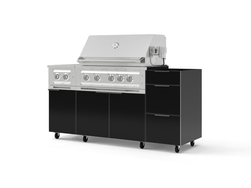 NewAge Outdoor Kitchens Outdoor Grill Island Aluminum 5-Piece Cabinet Set with Casters and 3-Drawer, Grill Cabinet, Dual Side Burner and Platinum Grill - (Liquid Propane) | Garage Giant