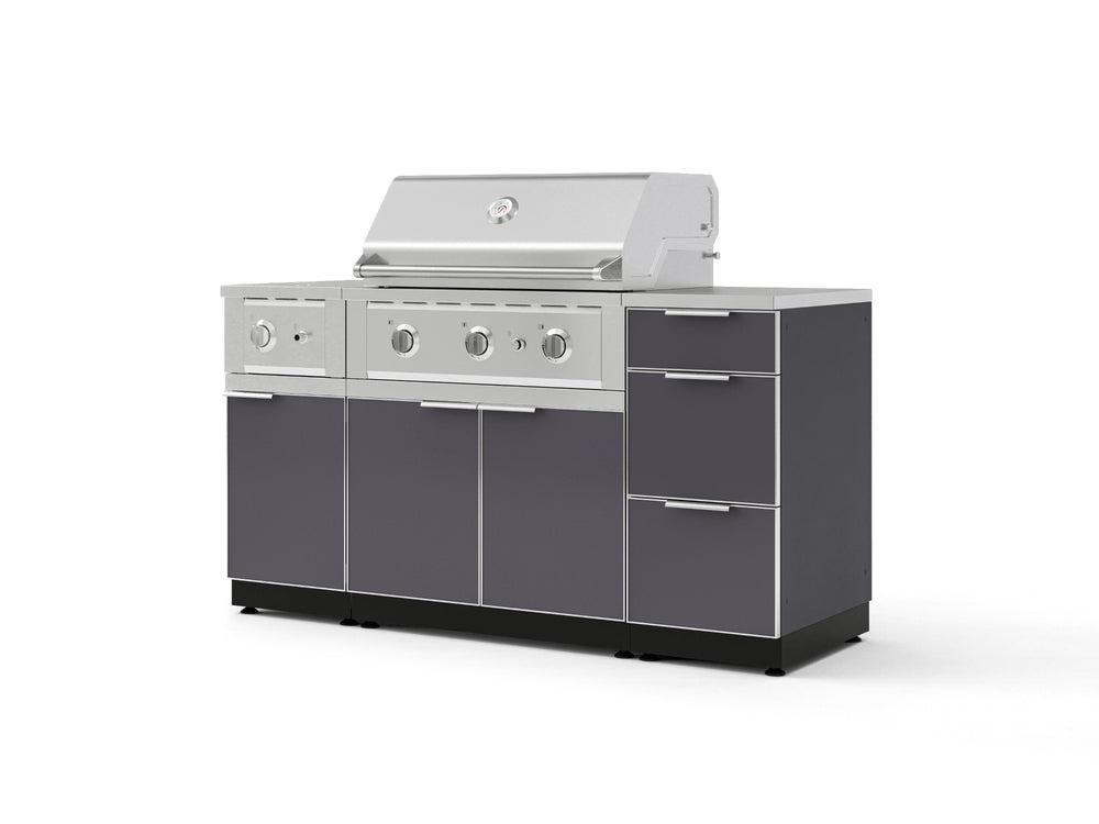 NewAge Outdoor Kitchens Outdoor Grill Island Aluminum 6-Piece Cabinet Set with 3-Drawer, Grill Cabinet, Performance Grill, Side Burner and Countertop-74569-Garage Giant