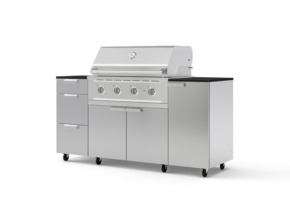 NewAge Outdoor Kitchens Outdoor Grill Island Stainless-Steel 6-Piece Cabinet Set with Casters 1 Door, 3 Drawer, Grill Cabinet, Performance Grill and Dekton in Sirius Countertops - (Liquid Propane) | Garage Giant