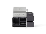 NewAge Outdoor Kitchens Outdoor Grill Island Aluminum 4-Piece Cabinet Set with 3-Drawer, Grill Cabinet, Platinum Grill and Dekton in Sirius Countertop - (Natural Gas) 